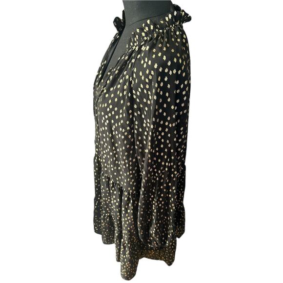 NWT H&M Black Gold Metallic Dot Ruffle Hem Dress, Size 12 - Picture 2 of 5